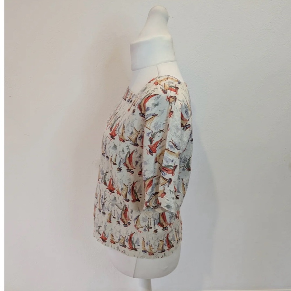 Vintage Laura Ashley Nautical Sailboat Print Blouse size 12 - Picture 4 of 7